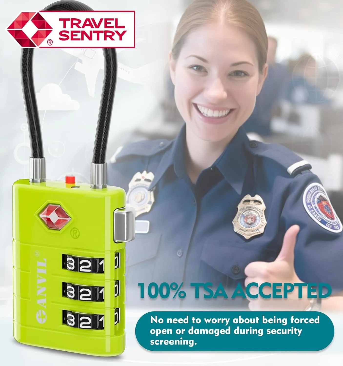 ANVIL Luggage Locks, TSA Approved with Alert Indicator. Great Suitcase, Backpack and Travel Lock. (2, Grass Green)