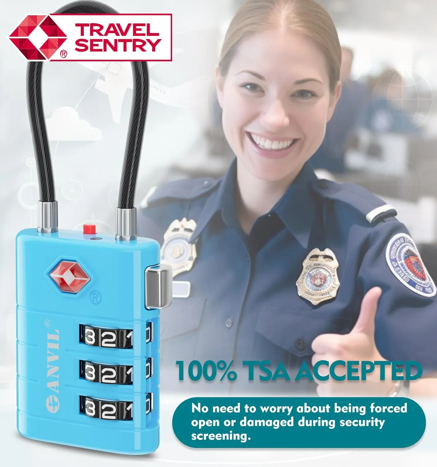 ANVIL Luggage Locks, TSA Approved with Alert Indicator. Great Suitcase, Backpack, Gym and Travel Lock. (2, Blue)