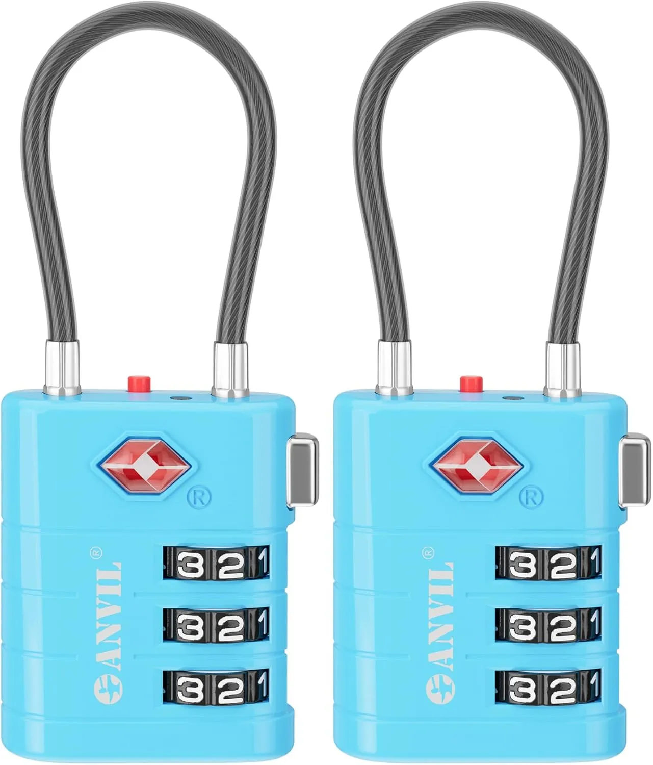 ANVIL Luggage Locks, TSA Approved with Alert Indicator. Great Suitcase, Backpack, Gym and Travel Lock. (2, Blue)