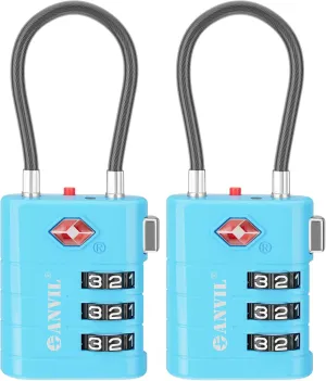 ANVIL Luggage Locks, TSA Approved with Alert Indicator. Great Suitcase, Backpack, Gym and Travel Lock. (2, Blue)