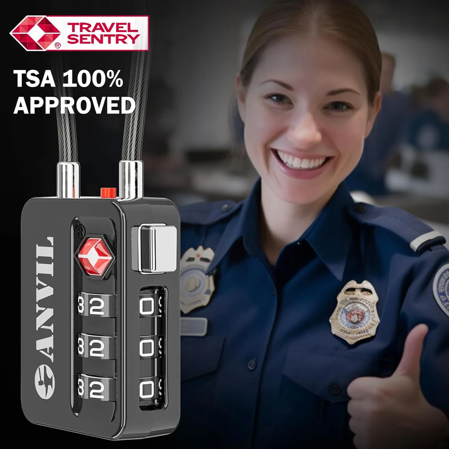 ANVIL TSA Locks for Luggage with Search Alert: Durable Cable Combination Locks, TSA Approved - Secure Travel Locks for Suitcases, Backpacks & Gun Cases (2, Black)