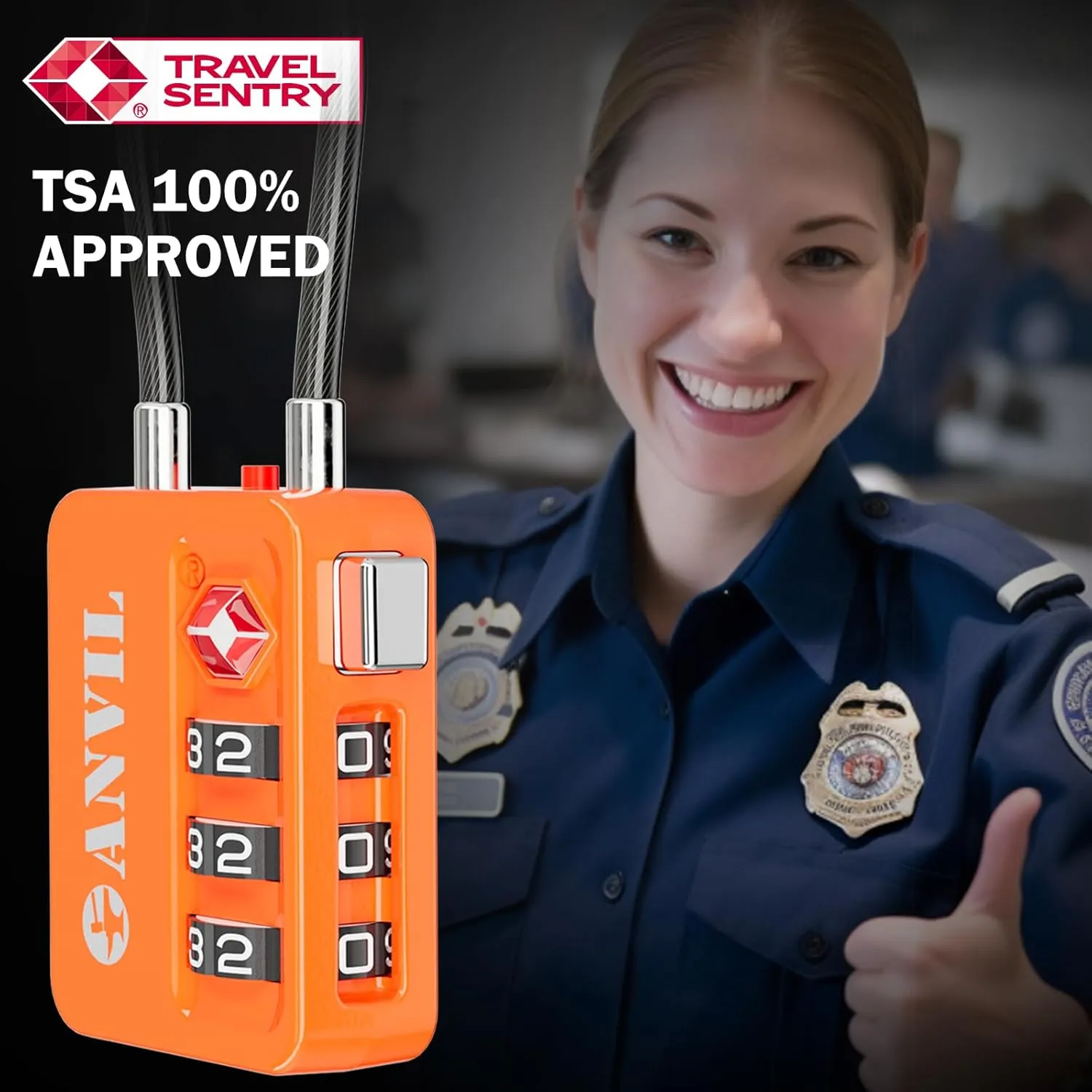 ANVIL TSA Locks for Luggage with Search Alert: Durable Cable Combination Locks, TSA Approved - Secure Travel Locks for Suitcases, Backpacks & Gun Cases (2, Orange)