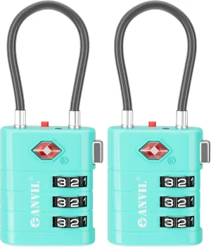 ANVIL TSA Luggage Locks With Advanced TSA008 Core and Alert Indicator - Suitcase, Backpack, Gym, Travel Lock for Daily Use (2, Cyan)