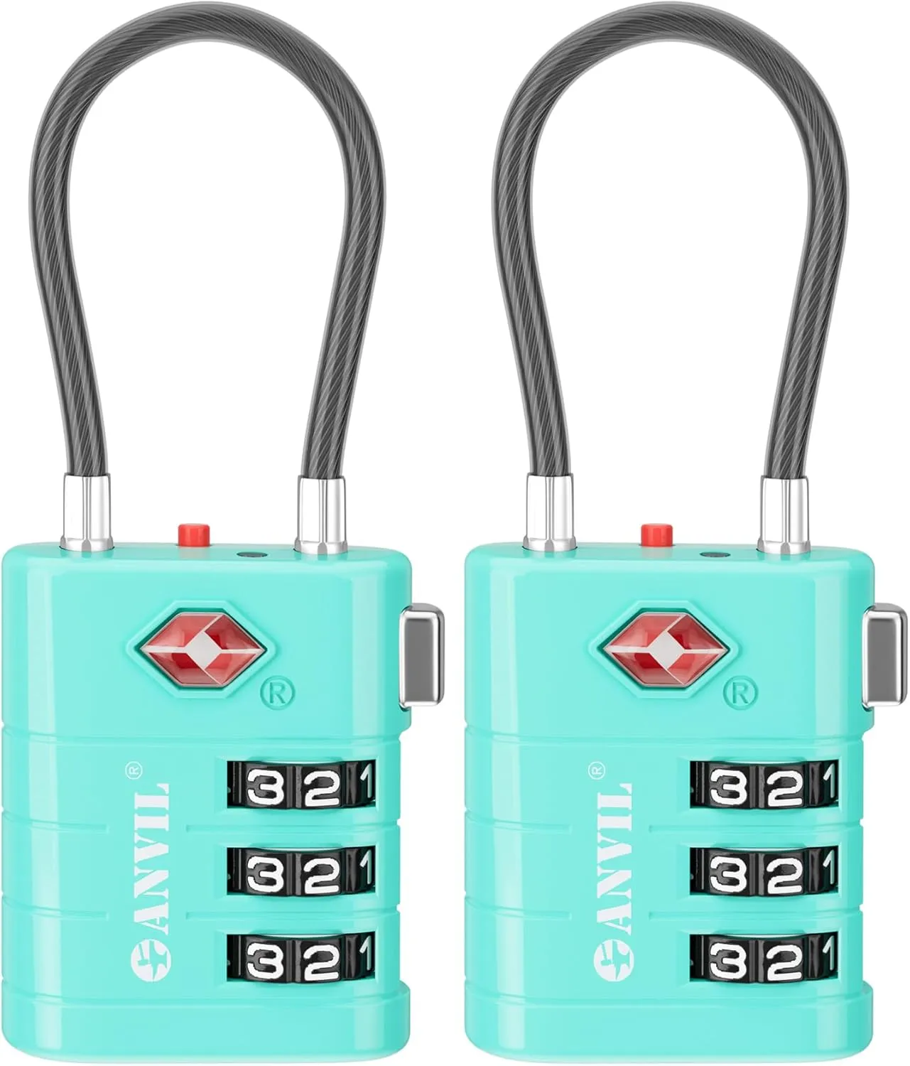 ANVIL TSA Luggage Locks With Advanced TSA008 Core and Alert Indicator - Suitcase, Backpack, Gym, Travel Lock for Daily Use (2, Cyan)