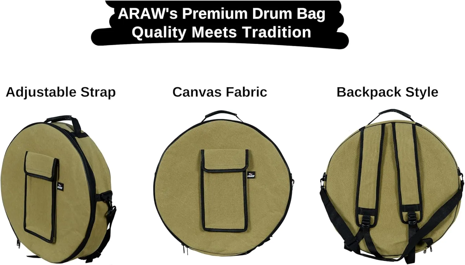 ARAW Shamanic Drums Bag, Bodhran Drum Bag, Handmade Frame Drum Bag, Drum Protection, Drum Cases, Tan Color (18 Inches X 3 Inches)