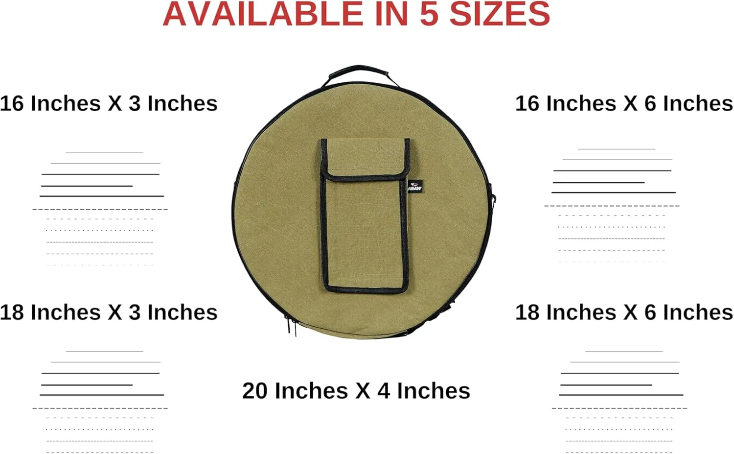 ARAW Shamanic Drums Bag, Bodhran Drum Bag, Handmade Frame Drum Bag, Drum Protection, Drum Cases, Tan Color (18 Inches X 3 Inches)