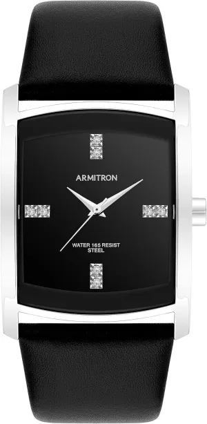 Armitron Men's Genuine Crystal Accented Leather Strap Watch