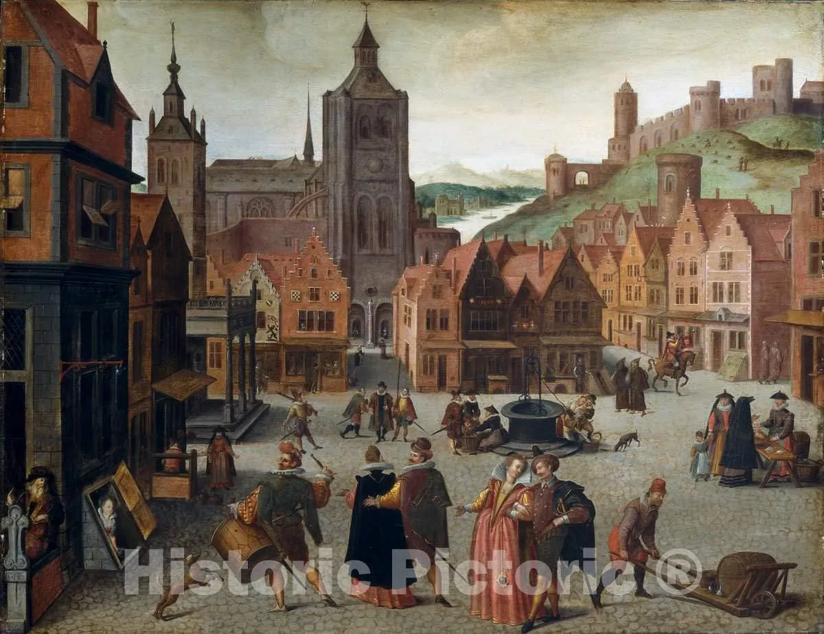 Art Print : ABEL Grimmer, The Marketplace in Bergen op Zoom, 1590 and 1597, Historic Wall Décor : 10in x 08in