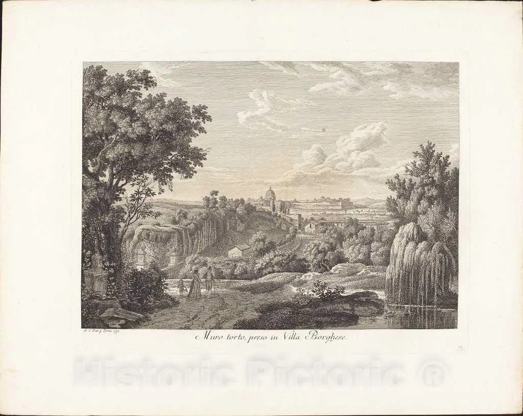 Art Print : Albert Christoph Dies, Muro torto, preso in Villa Borghese, 1792, Historic Wall Décor : 24in x 18in