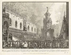 Art Print : Brustolon After Canaletto, The Doge Attends The Giovedi Grasso Festival in The Piazzetta, c.1765, Historic Wall Décor : 32in x 24in