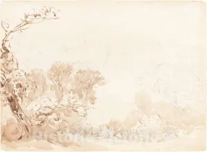 Art Print : David Cox, Hillside and Trees, Historic Wall Décor : 24in x 18in