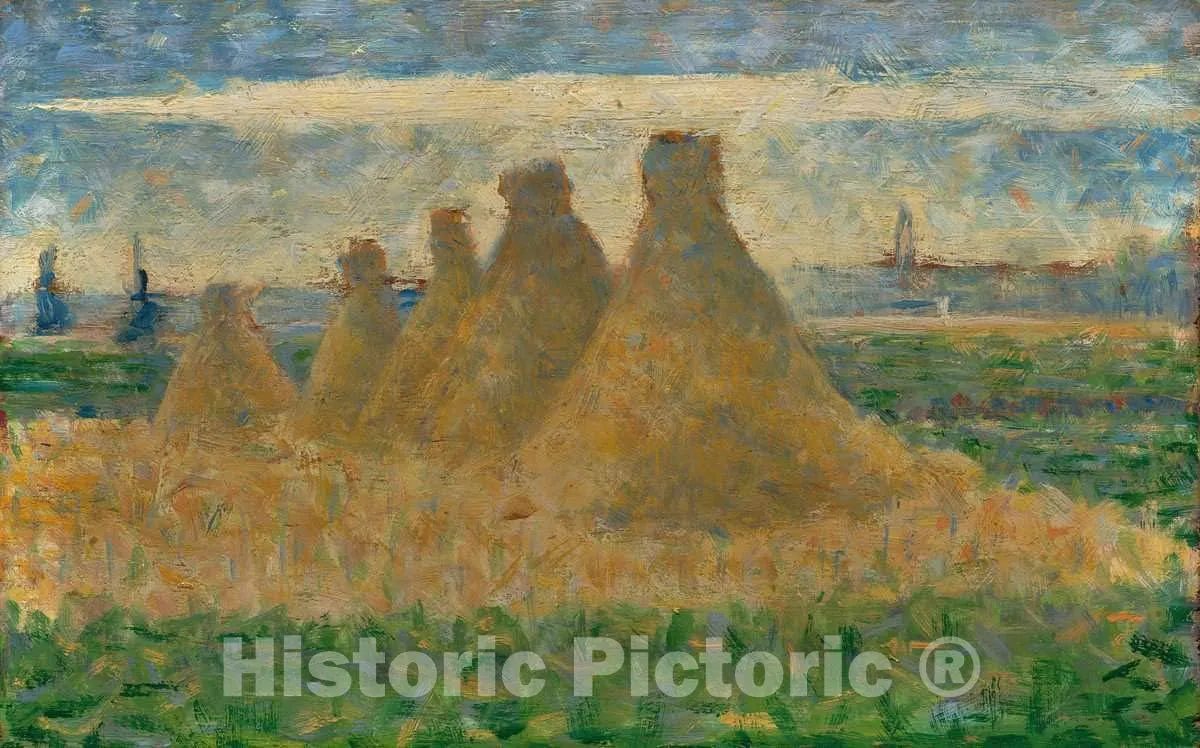 Art Print : Georges Seurat, Haystacks, c. 1882, Historic Wall Décor : 12in x 08in