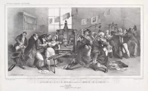 Art Print : Grandville, and Desperet, Descente Dans les Ateliers de la Liberté de la Presse, 1833, Historic Wall Décor : 44in x 30in
