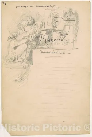 Art Print : James Henry Moser, Study for Marbles, 1890, Historic Wall Décor : 30in x 44in