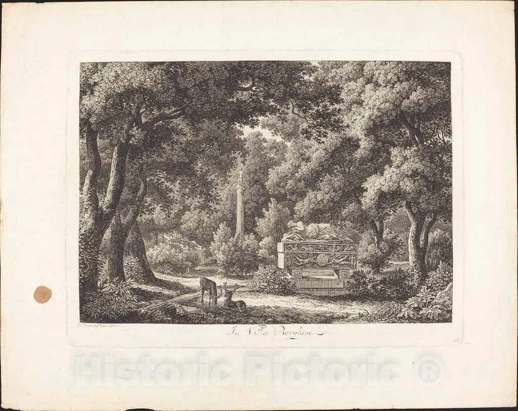 Art Print : Johann Christian Reinhart, in Villa Borghese, 1794, Historic Wall Décor : 10in x 08in