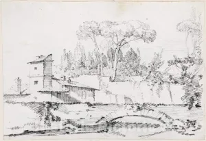 Art Print : Joseph-Marie Vien, View of The Prato of The Villa Borghese, c.1747, Historic Wall Décor : 12in x 08in