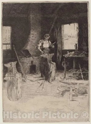 Art Print : Julian Alden Weir, The Blacksmith's Shop, Historic Wall Décor : 11in x 14in