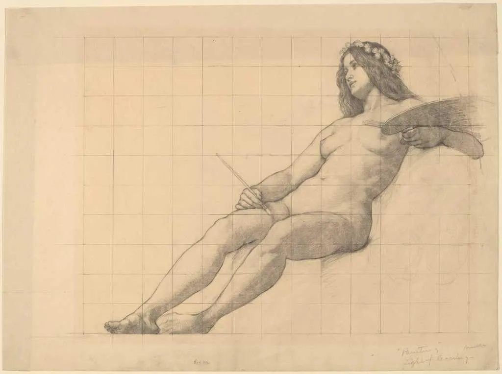 Art Print : Kenyon Cox, Reclining Female Nude Study for Painting, Historic Wall Décor : 24in x 18in