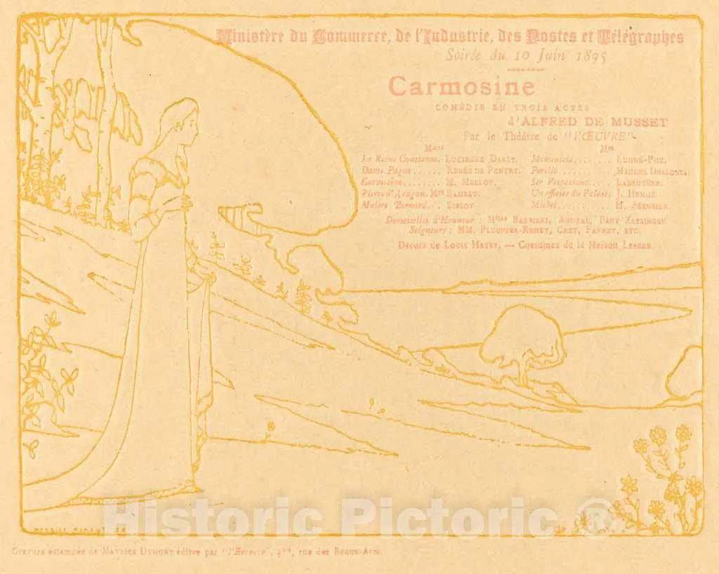 Art Print : Maurice Dumont, Carmosine, 1895, Historic Wall Décor : 10in x 08in