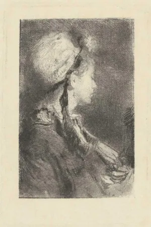 Art Print : Mosè Bianchi, The Artist's Wife in Profile Facing Right, c. 1880, Historic Wall Décor : 30in x 44in