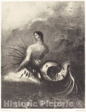 Art Print : Odilon Redon, La Sirene sortit des flots vetue de dards (The Siren Clothed in barbs, emerged from The Waves, 1883, Historic Wall Décor : 36in x 48in