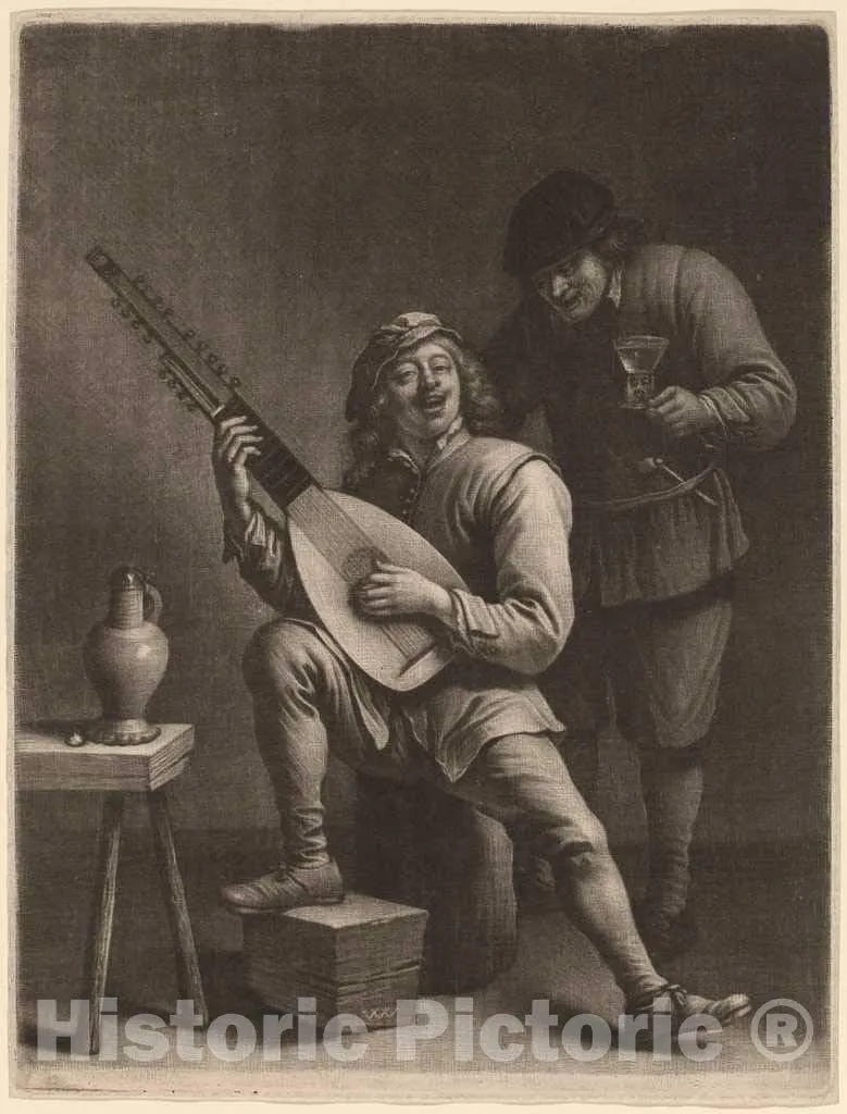 Art Print : Vaillant After Teniers The Younger, The Lute Player and The Drinker, Historic Wall Décor : 08in x 10in
