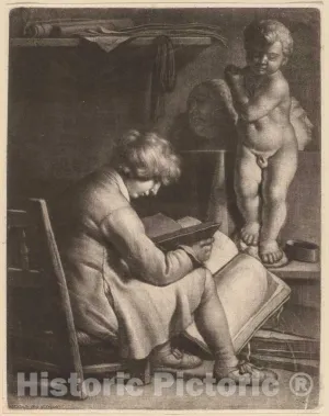 Art Print : Wallerant Vaillant, Young Man with a Statue of Cupid, Historic Wall Décor : 08in x 10in