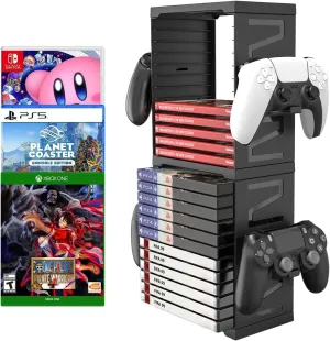 ASFSKY Game Storage Tower Universal Video Game Storage for 24 Games Storage ABS Stand Compatible with PS5 PS4 Xbox Nintendo Switch Games Gamer Gifts