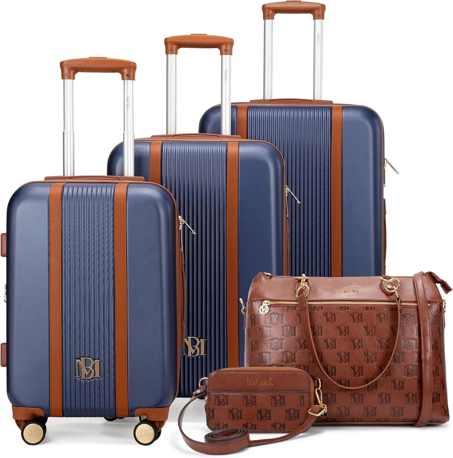 Badgley Mischka Mia Luggage Set   Madalyn Weekender   Belt Bag Bundle (Navy)