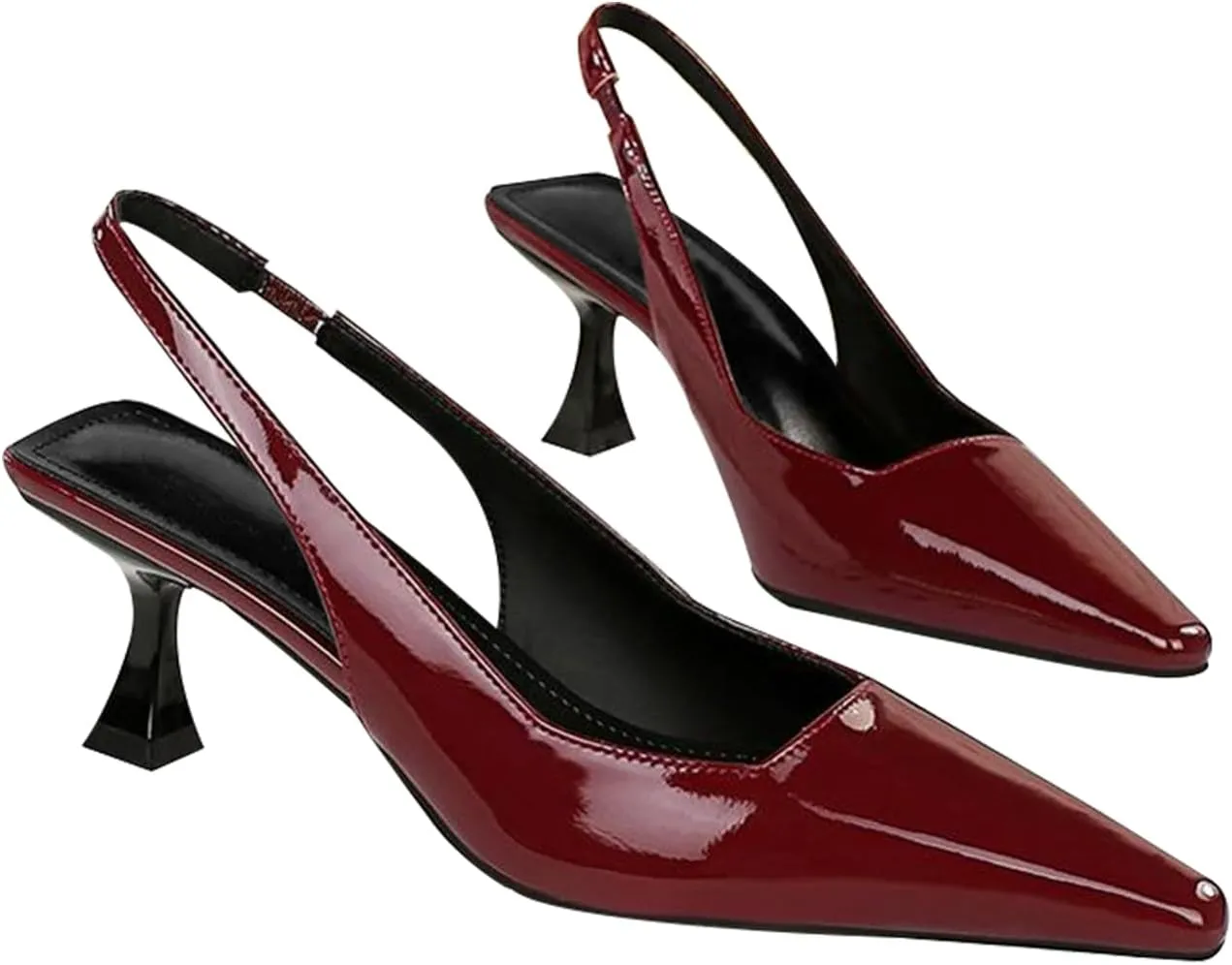 baobeijiadao Womens Kitten Heel Pumps Slingback Pointed Toe Heels Slip On Closed Toe Heeled Sandals Patent Leather Dress Shoes for Women