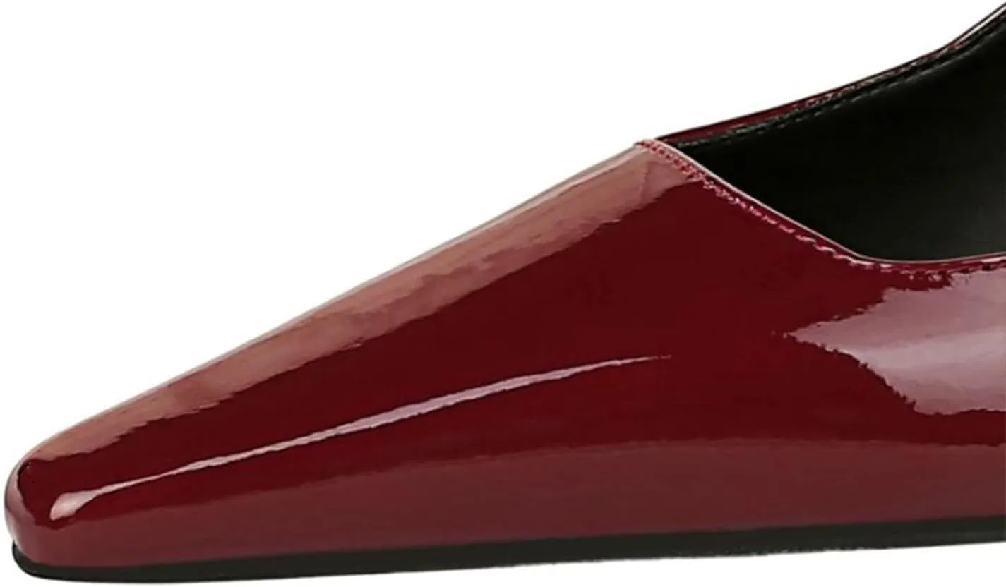 baobeijiadao Womens Kitten Heel Pumps Slingback Pointed Toe Heels Slip On Closed Toe Heeled Sandals Patent Leather Dress Shoes for Women