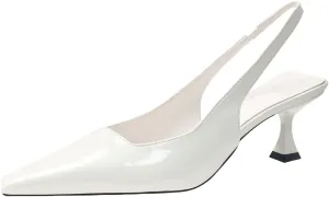 baobeijiadao Womens Kitten Heel Pumps Slingback Pointed Toe Heels Slip On Closed Toe Heeled Sandals Patent Leather Dress Shoes for Women