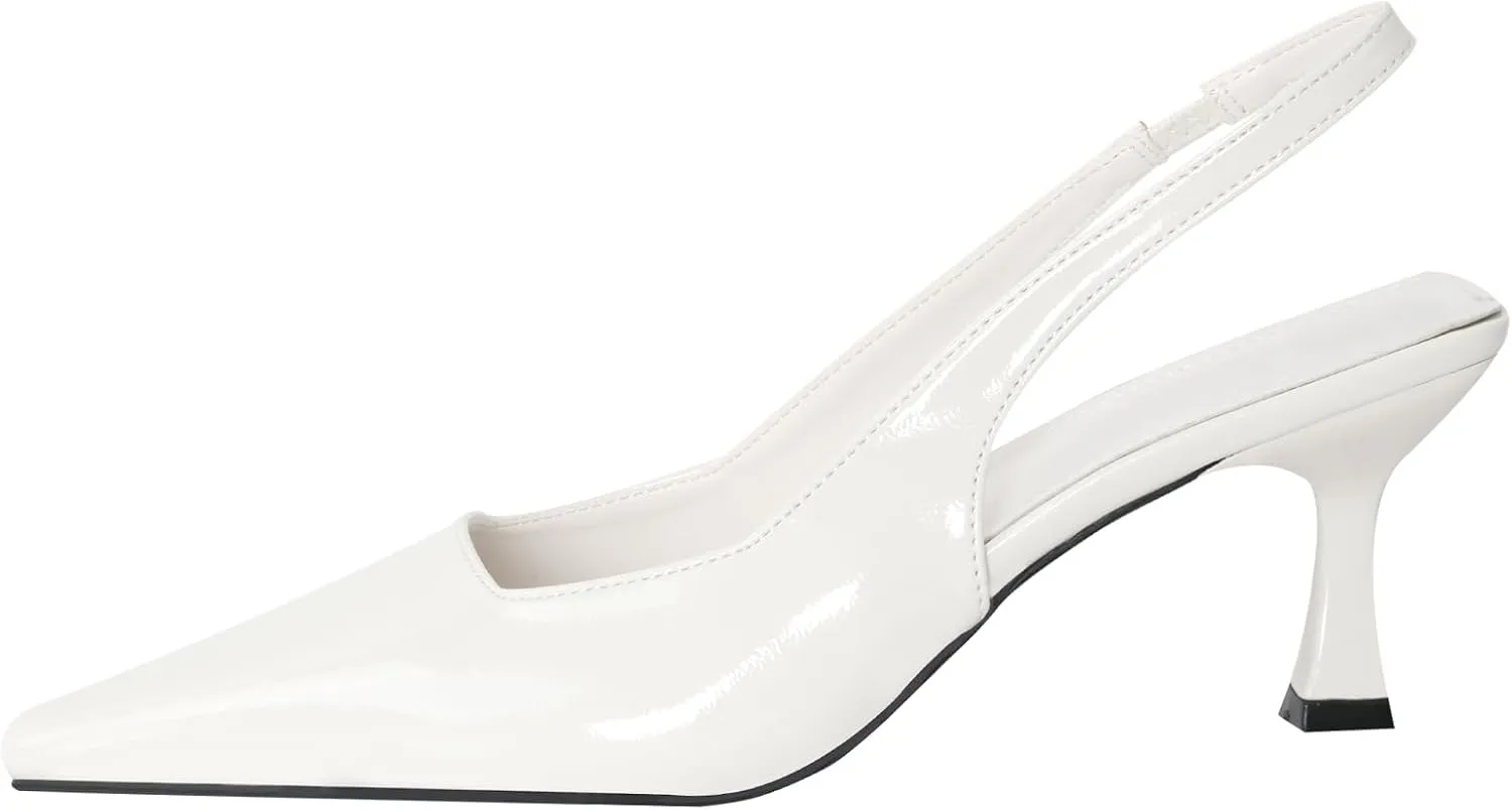 baobeijiadao Womens Kitten Heel Pumps Slingback Pointed Toe Heels Slip On Closed Toe Heeled Sandals Patent Leather Dress Shoes for Women