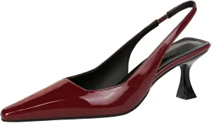 baobeijiadao Womens Kitten Heel Pumps Slingback Pointed Toe Heels Slip On Closed Toe Heeled Sandals Patent Leather Dress Shoes for Women