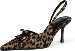 baobeijiadao Womens Pointed Toe Pumps Slingback Bow Stiletto Heels Closed Toe Heeled Sandals Slip On Dress Shoes for Women