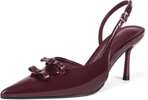 baobeijiadao Womens Pointed Toe Pumps Slingback Bow Stiletto Heels Closed Toe Heeled Sandals Slip On Dress Shoes for Women