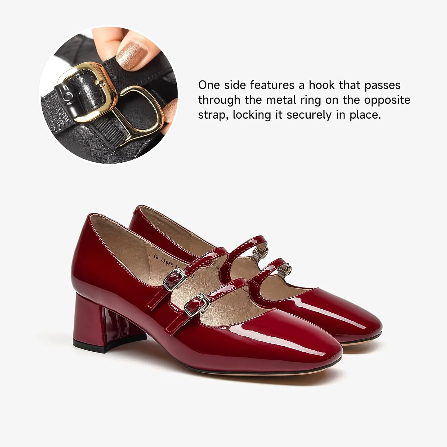 BEAU TODAY Mary Jane Pumps for Women, Women’s Chunky Heels Mary Janes Shoes, Patent Leather Pumps Platform Closed Square Toe Comfortable Buckle Strap Dress Shoes for Women