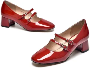 BEAU TODAY Mary Jane Pumps for Women, Women’s Chunky Heels Mary Janes Shoes, Patent Leather Pumps Platform Closed Square Toe Comfortable Buckle Strap Dress Shoes for Women