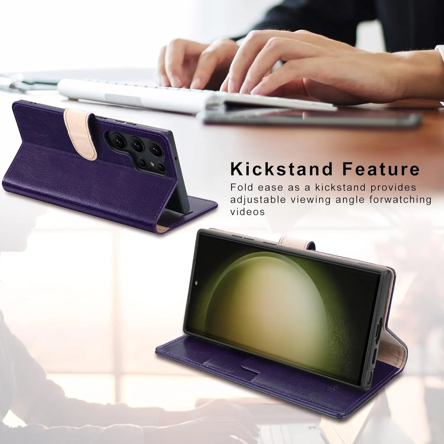 Belemay for Samsung Galaxy S23 Ultra Wallet case-Genuine Leather Flip Cover-RFID Blocking Credit Card Holder-Kickstand Book Folio Phone Case Women Men Compatible with Samsung S23Ultra 5G 6.8"-Purple