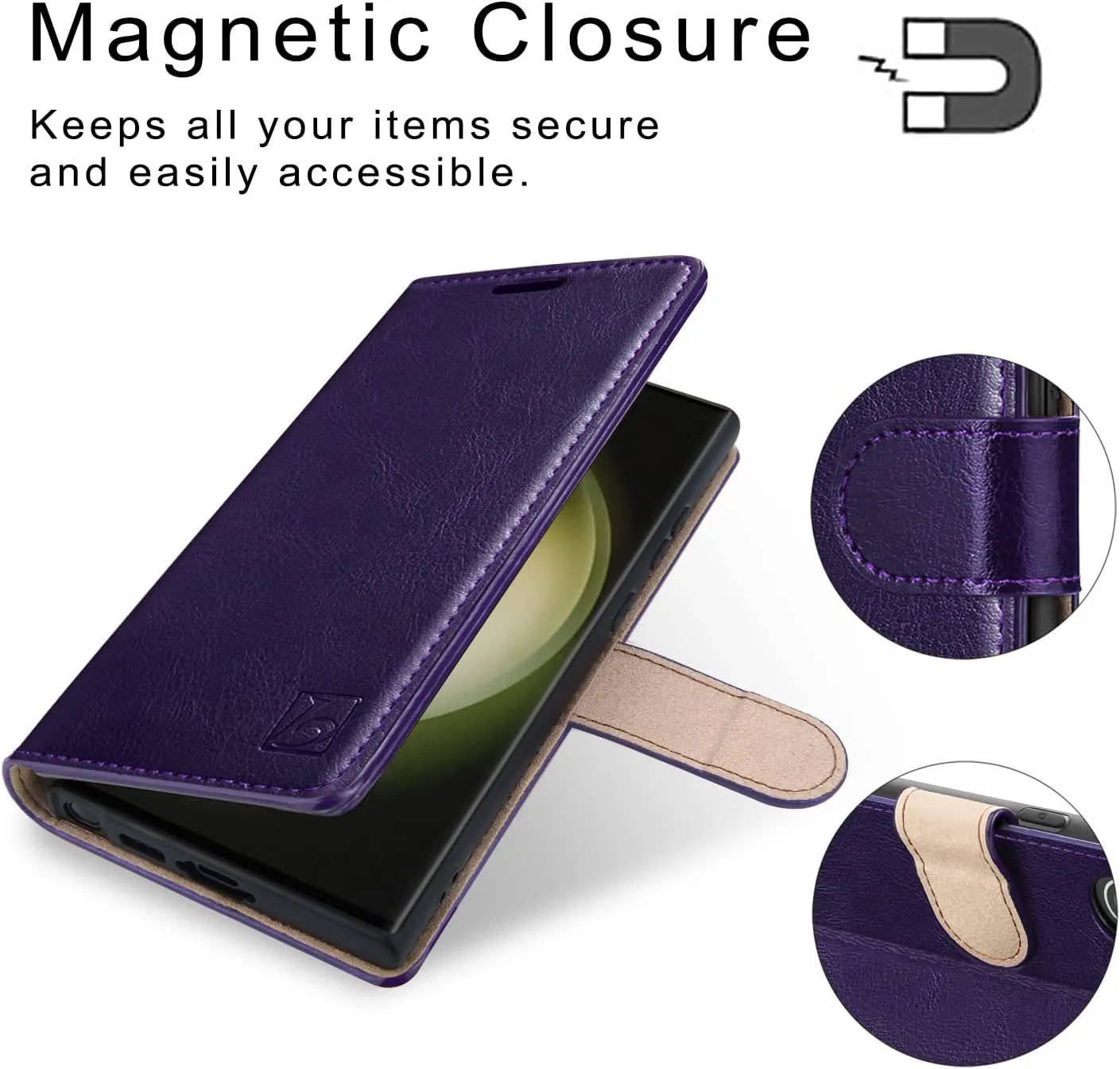 Belemay for Samsung Galaxy S23 Ultra Wallet case-Genuine Leather Flip Cover-RFID Blocking Credit Card Holder-Kickstand Book Folio Phone Case Women Men Compatible with Samsung S23Ultra 5G 6.8"-Purple