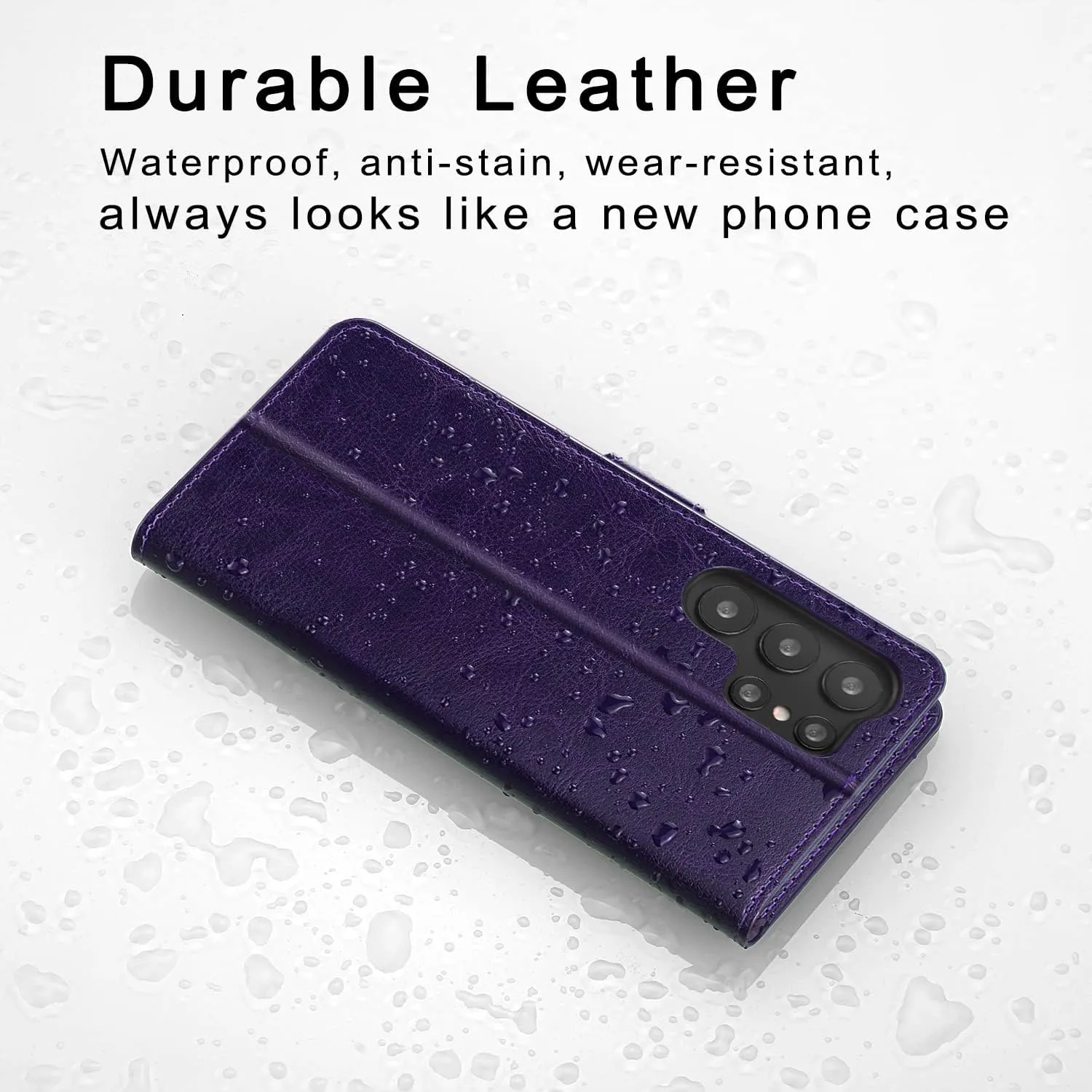 Belemay for Samsung Galaxy S23 Ultra Wallet case-Genuine Leather Flip Cover-RFID Blocking Credit Card Holder-Kickstand Book Folio Phone Case Women Men Compatible with Samsung S23Ultra 5G 6.8"-Purple