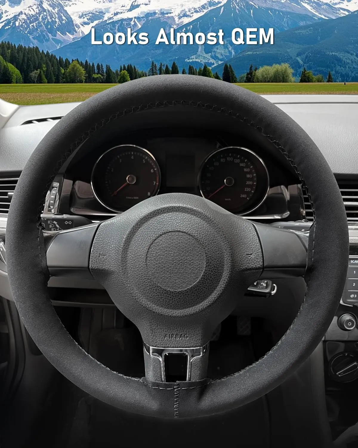 BELINOUS Suede Steering Wheel Leather Wrap (Size S3, Black)