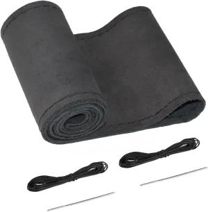 BELINOUS Suede Steering Wheel Leather Wrap (Size S3, Black)