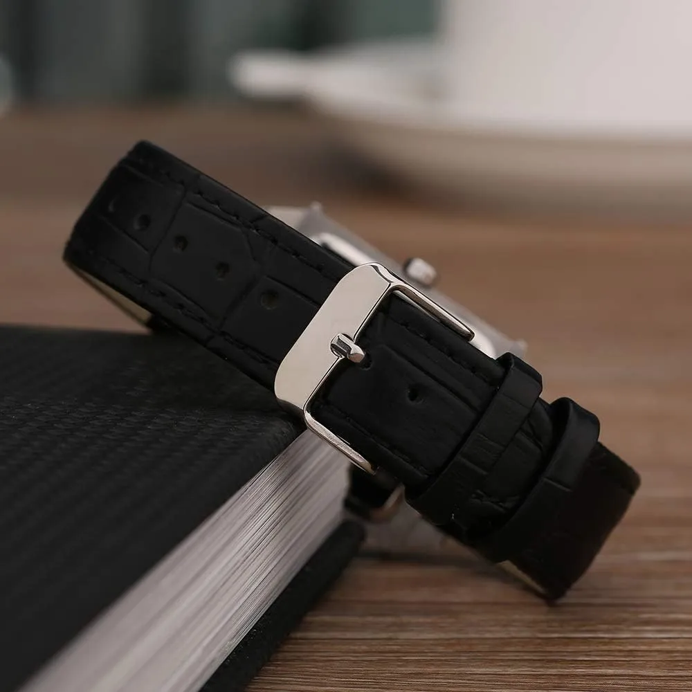 BERNY Square Watches for Men Quartz Watch Rectangular Calendar Leather Strap Watch