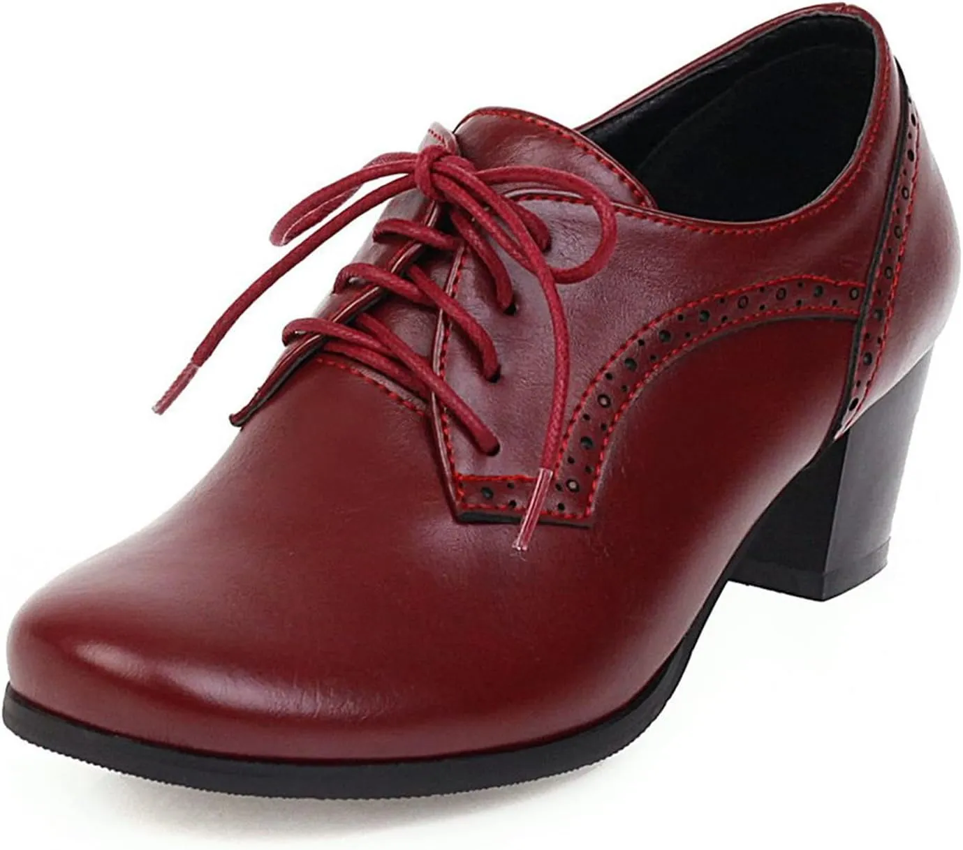 Betastella Women's Chunky Patent Leather Oxfords Platform High Heels Lace Up Pumps