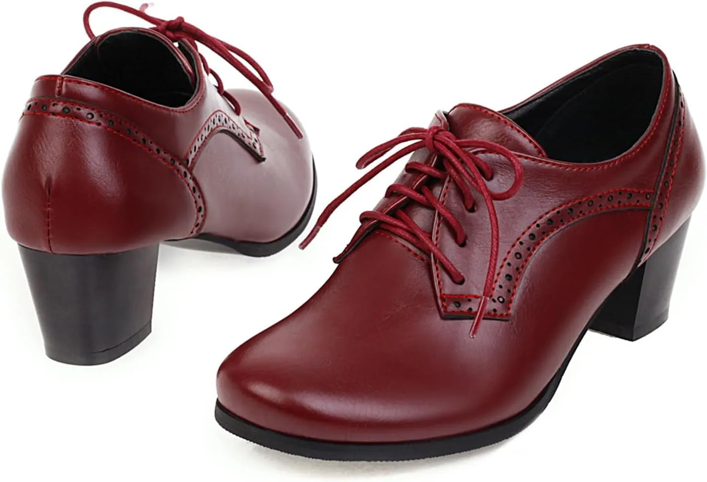 Betastella Women's Chunky Patent Leather Oxfords Platform High Heels Lace Up Pumps
