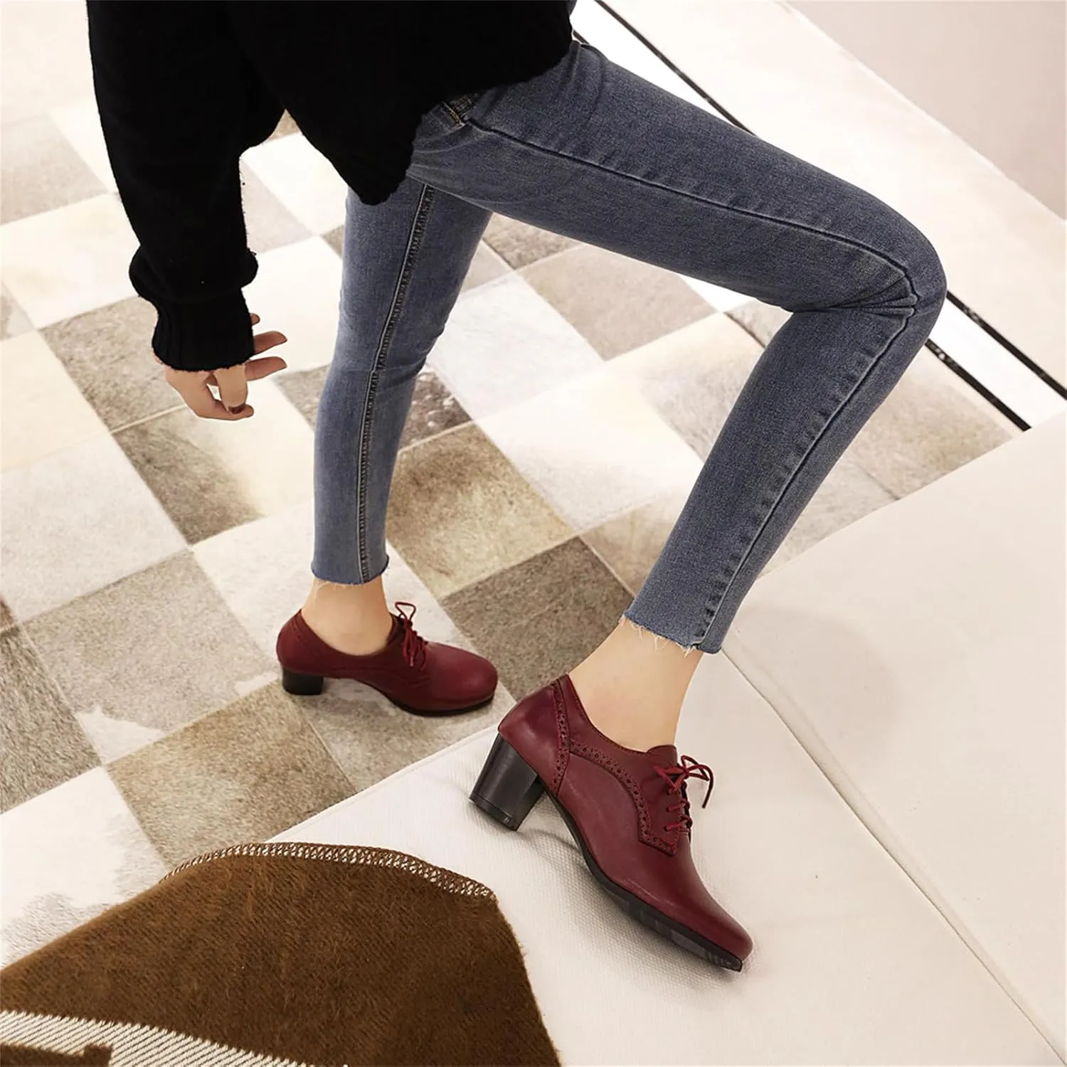 Betastella Women's Chunky Patent Leather Oxfords Platform High Heels Lace Up Pumps