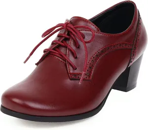 Betastella Women's Chunky Patent Leather Oxfords Platform High Heels Lace Up Pumps