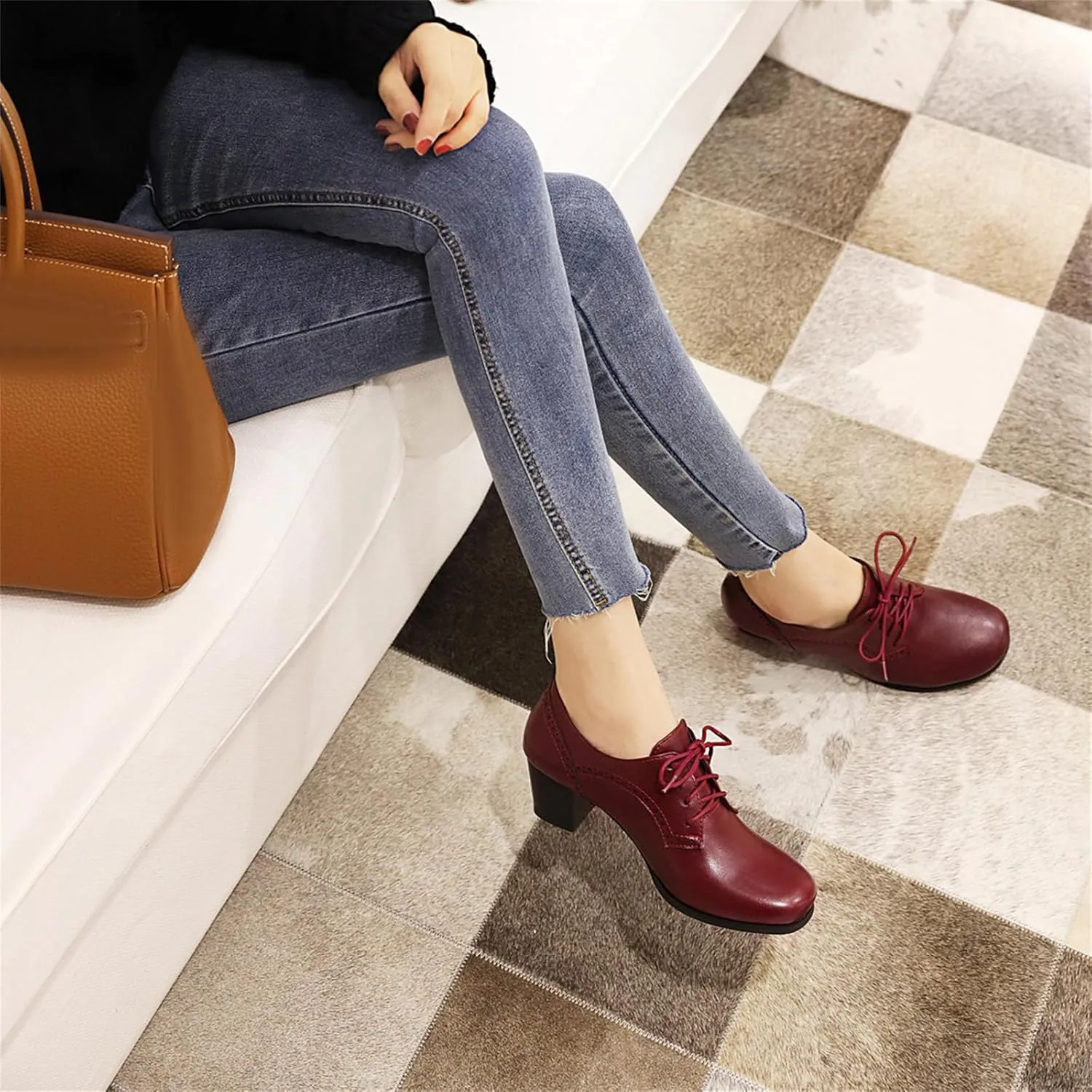 Betastella Women's Chunky Patent Leather Oxfords Platform High Heels Lace Up Pumps