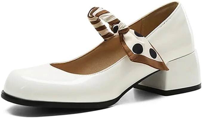 Big Size Women's Patent Leather Lolita Shoes Polka Dot Ribbon Mary Jane Platform Chunky Heeled Pumps Comfort Square Toe Dressy Shoes for Wedding Work Office